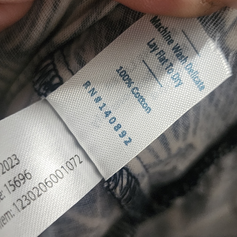 MARINE LAYER Navy and Cream Leaf Print Off-Shoulder Dress, size Small - Picture 4 of 6